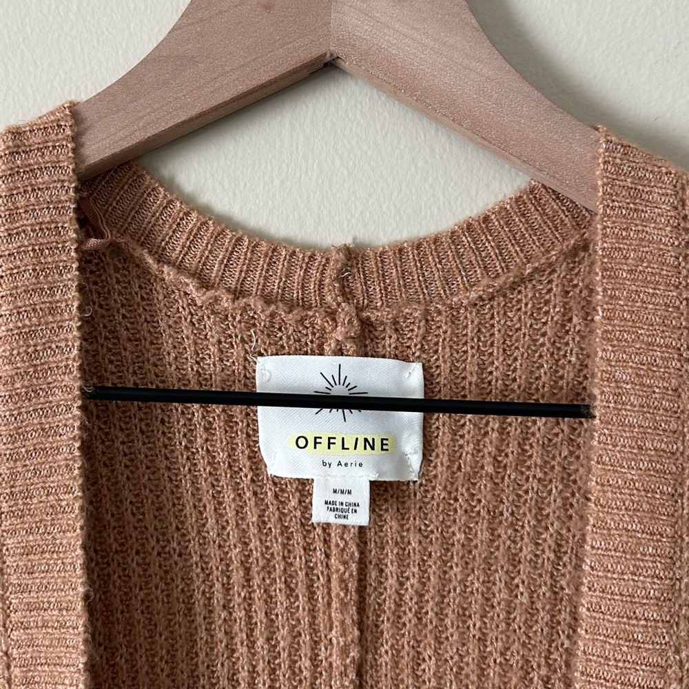 Aerie Cozy Cacoon Cardigan in Tan - Picture 3 of 6